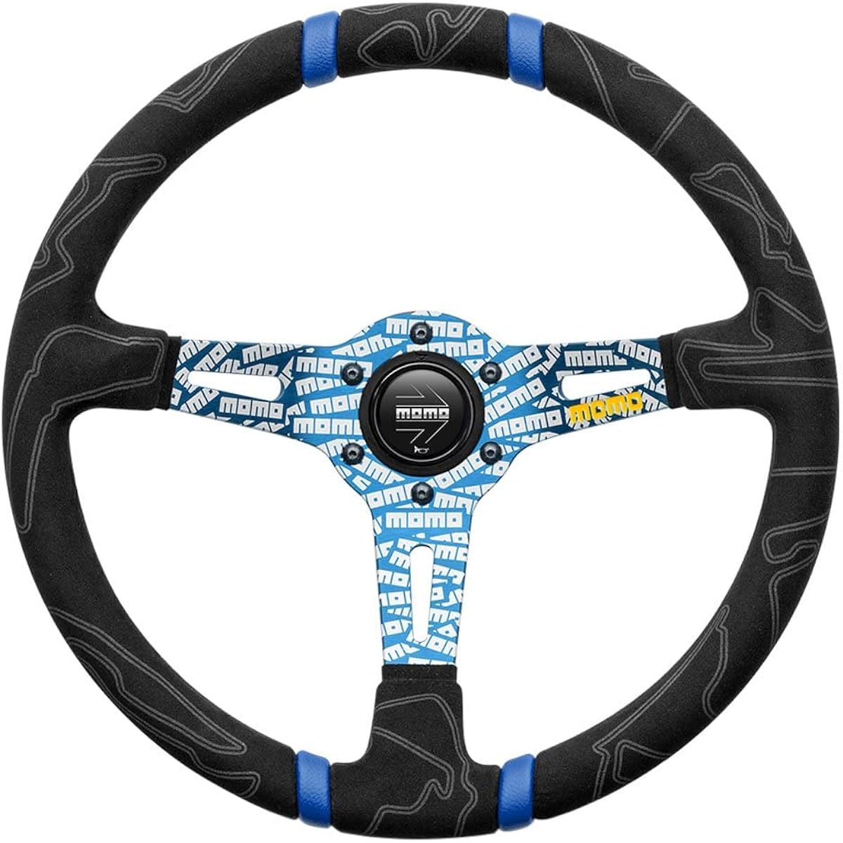 MOMO MOTORSPORT Ultra Street Handle Cover Black Alcantara Grip Blue An Alumite Processing Logo Blue Double Center Stripe 350mm -ULT35BK0BU