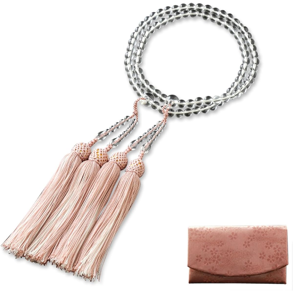 Kyoto Buddhist Altar Hayashi Prayer Beads for Eight Sects (For Eight Sects) Genuine Crystal Two-Colored Bunch (Ashen Cherry White) (For Women) Official Ceremony [Bead Bag Set] SW-078 Kyoto Prayer Beads