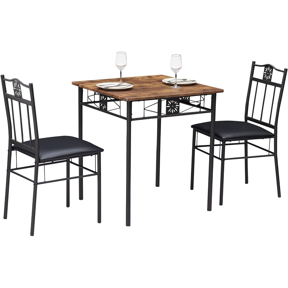 VECELO Dining Table Set for 2 People [3 Piece Set] (Table*1 Piece Chair*2 Pieces) Antique Brown Width 70 x Depth 70 x Height 76cm Space Saving Dining Table Wood Grain Steel Square [Regular Japanese Import Product] KHD-XJM- TC07A