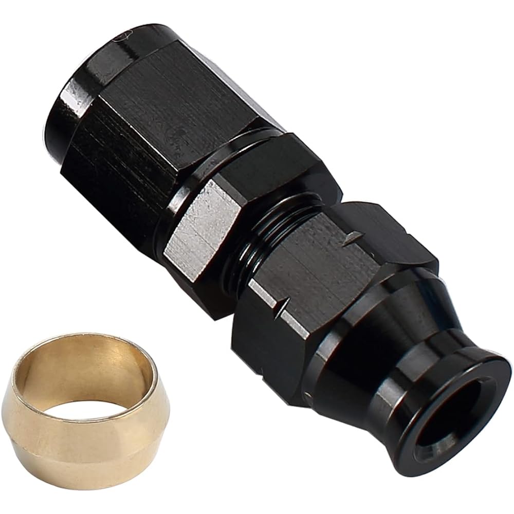 Aluminum Fuel Hard Line Fitting - Hard Fuel Tube Fitting 5/16" OD to AN6 Female Thread Connector Black Anodized Finish