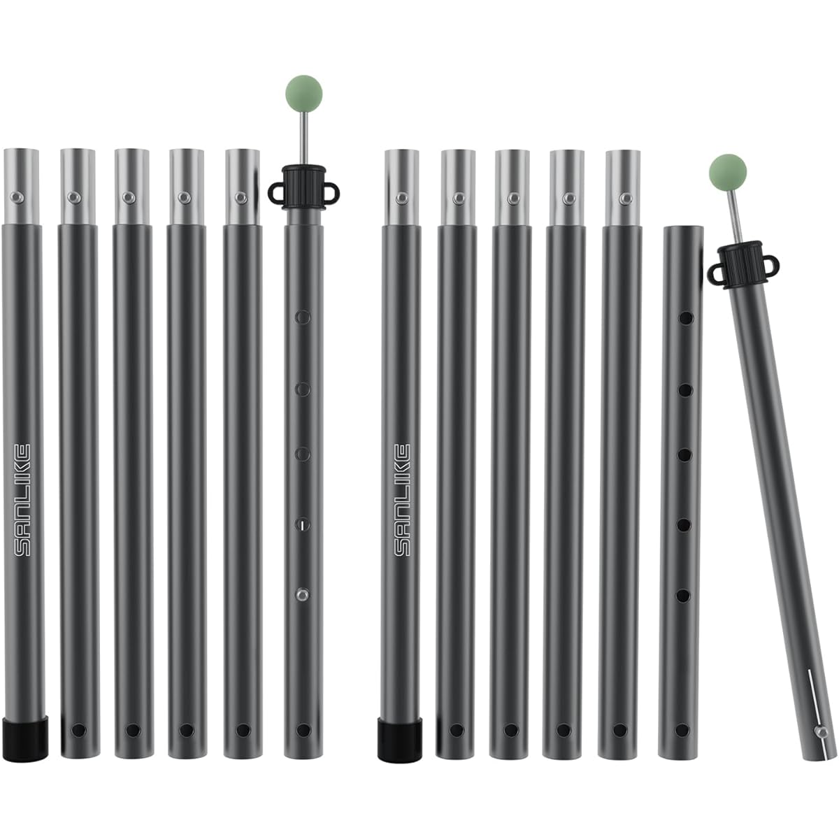 SANLIKE Tarp Pole Canopy Pole Made of Aluminum Push Button Type 6-section Connection Total Approximately 240cm Diameter 25mm Thickness 1.5mm Sturdy Tent Pole Compact Camping Aluminum Pole with Storage Bag Set of 2 (Gray/Red)