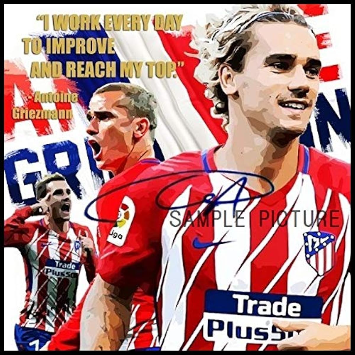 Antoine Griezmann Atletico Madrid Overseas Soccer Art Panel Wooden Wall Hanging Interior Poster