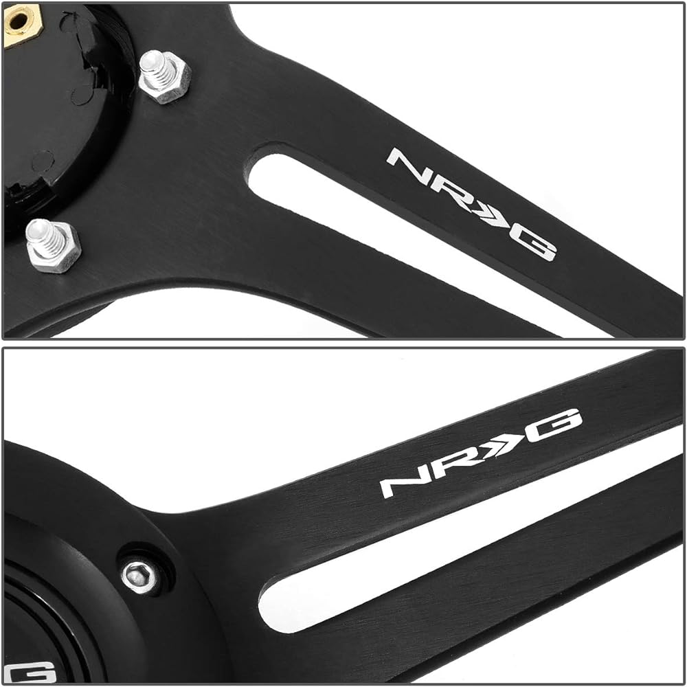 NRG Reinreplacement Forced RST-018BR-BK 350mm 3 inch Deep Dish Mat Black Spokes Brown Wood Wood Grip Handle
