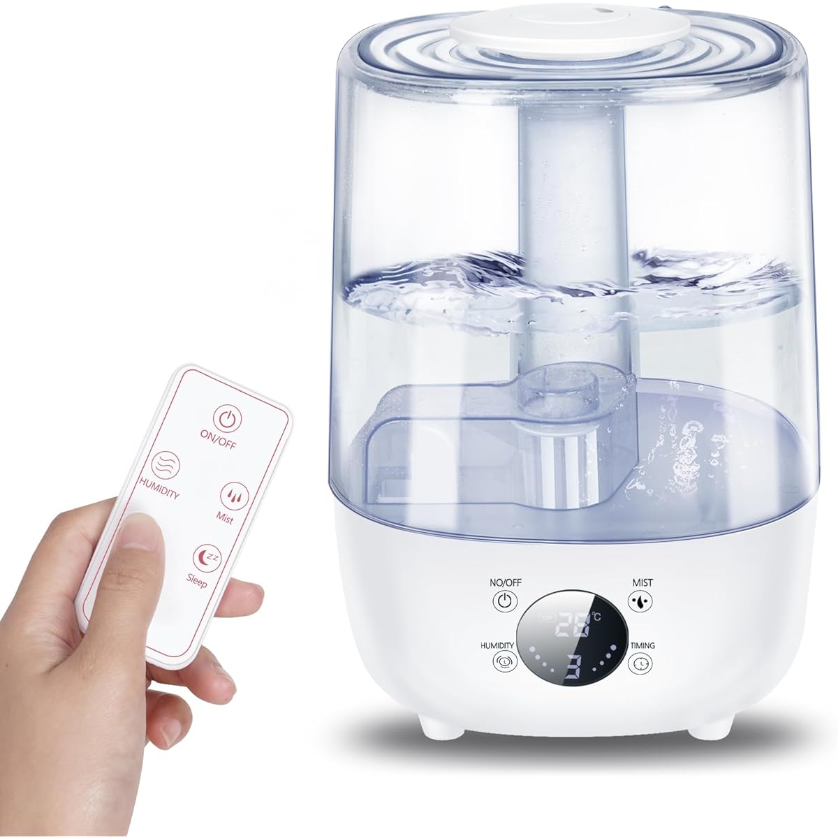 ITMIAYA Humidifier Tabletop Ultrasonic Humidifier, Large Capacity 1.2 fl oz (4.0 L), 280 ml/h, 6 - 10 sq ft (4.0 L) / 280 ml / h (6 - 10 sq m), Automatic Humidification Adjustment, Continuous