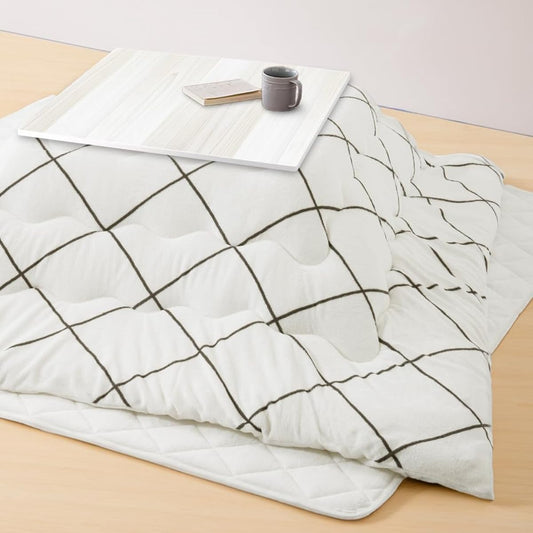 IRIS PLAZA Kotatsu Futon Set, Square 185 x 185cm, Voluminous Kotatsu Comforter and Mattress Set with Fluffy Cotton, Lightweight, Warmth for the Heart and Body, Stylish Interior Comforter with Urethane Foam, Stylish Interior, White KHSET-S-1818