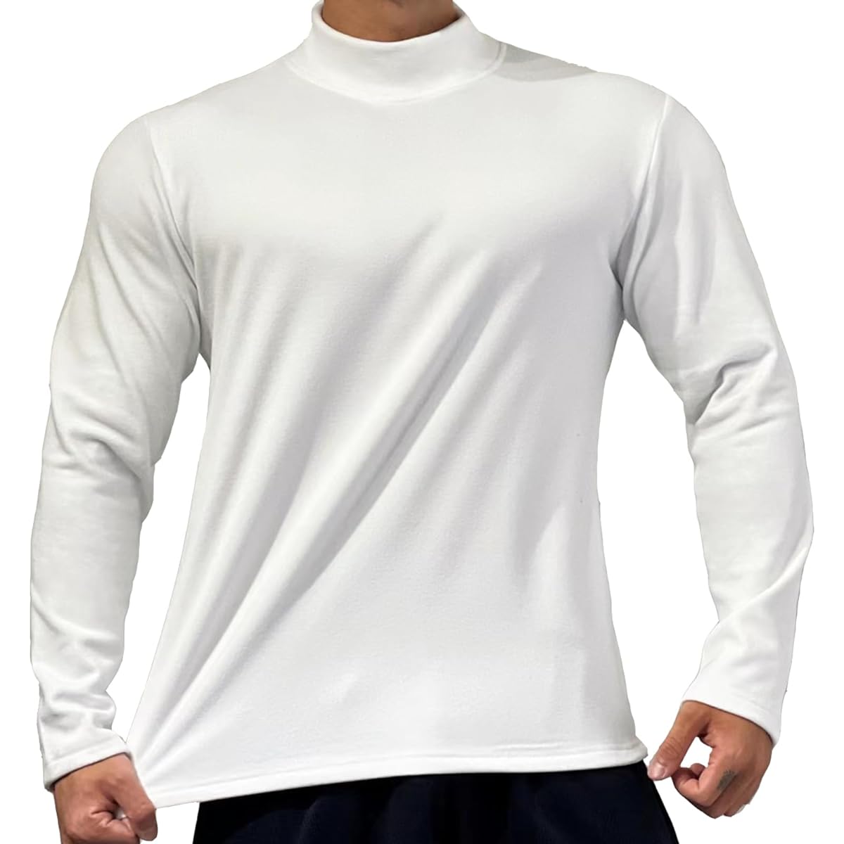 [Manatsulife] Long Sleeve Men's Pullover High Neck Warm Inner Sweatshirt Plain Sweatshirt Muscle Training Fitness Daily Wear Casual Autumn Clothes CX160