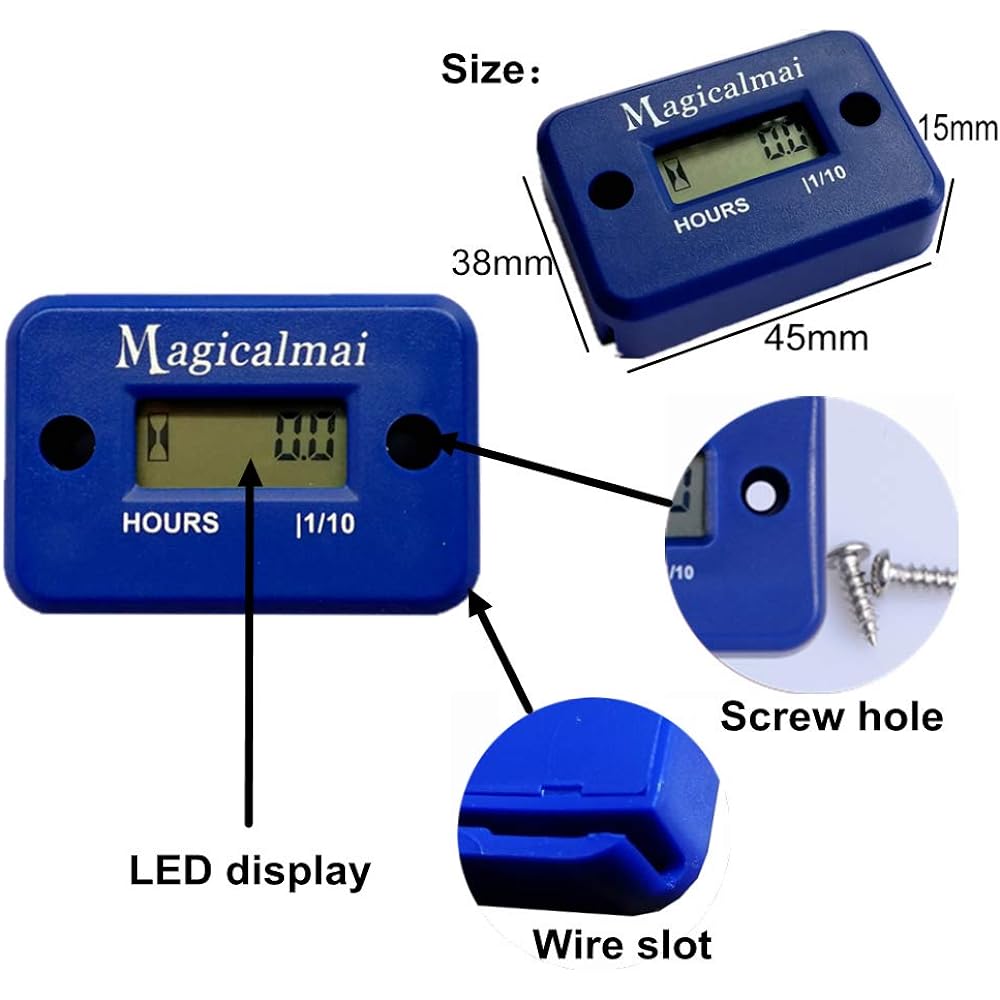 MAGICALMAI guidance time meter gas engine brass mowing machine dirt bike motor coscroville cart marine ATV boat motor generator waterproof time meter blue MG-HM-012