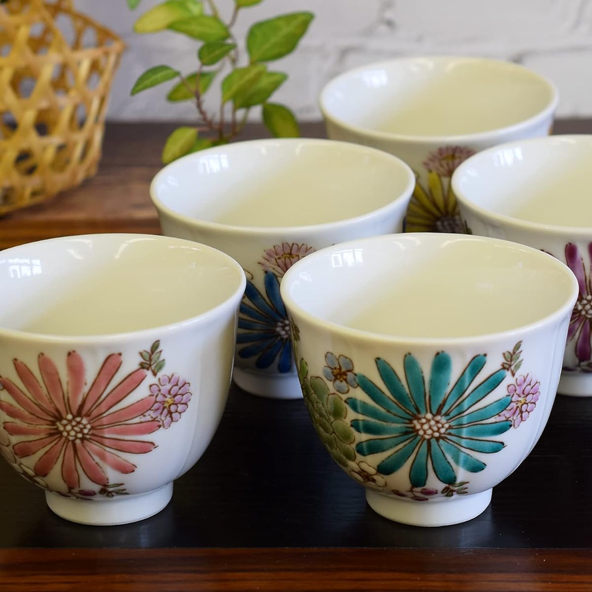 Kutani ware teacup set of 5, flower stylish teacup, for guests, luxury brand, tea utensils