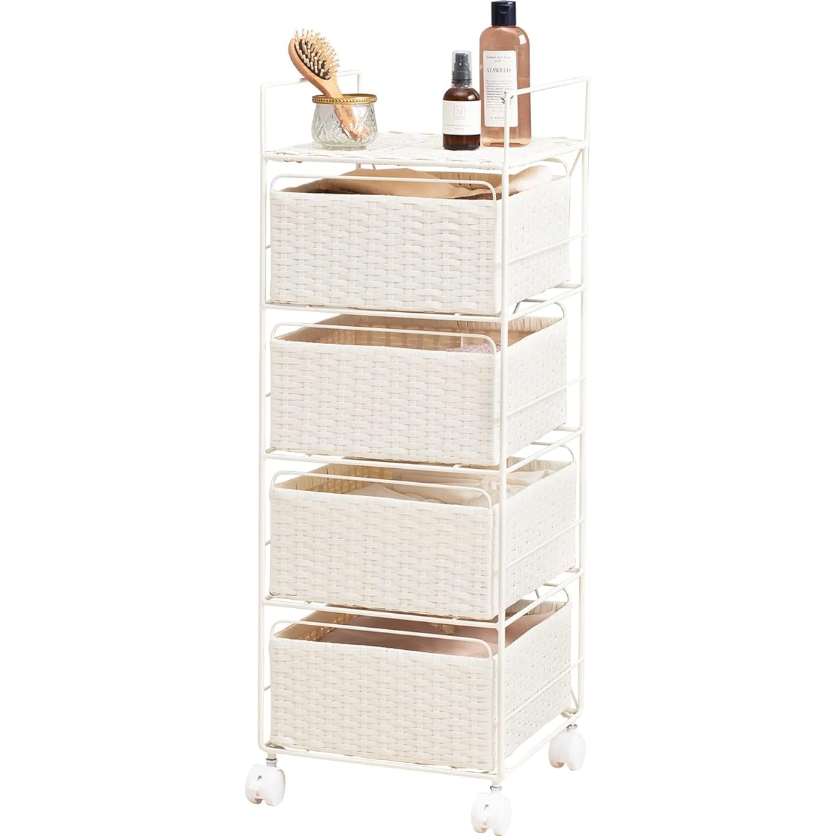 Hagihara Laundry Rack 4 Tiers Width 30 Wagon Shelf Box Type Breathable Large Capacity With Casters Simple Compact Depth 30 Height 85 White 1 Unit RAN-2434WH