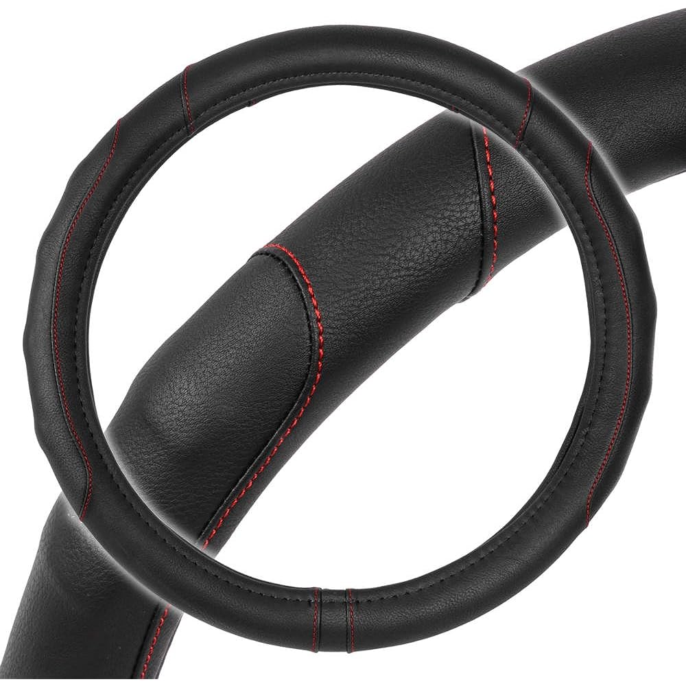 MOTOR TREND Ergonomic Grip Handle Cover/Protector Small Steering Wheel Car SUV Boat (13.5-14.5 inch) (Grip Drive PRO COMFORT GRIP Black/Red Stitch)