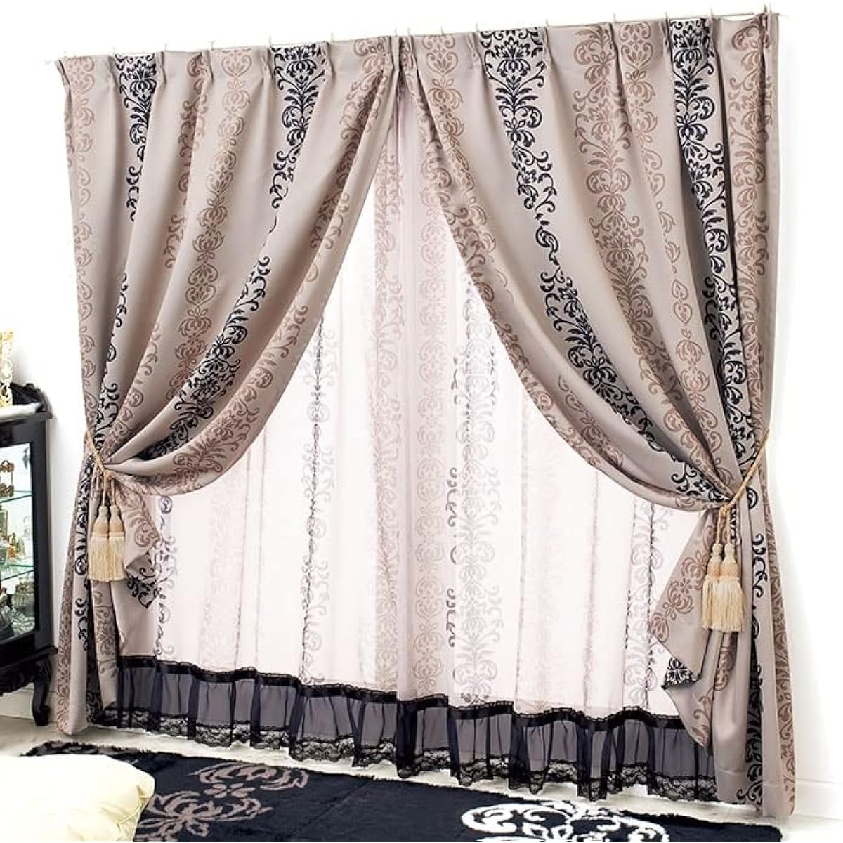 BELLUNA Princess Curtain Set of 4 Panels Set of 4 Blackout Grade 3 Patterns Ruffled Gorgeous Lace Curtain for Bedroom Living Room Washable Stylish Thick Curtain 2 Panels Lace Curtain with Tassel 2