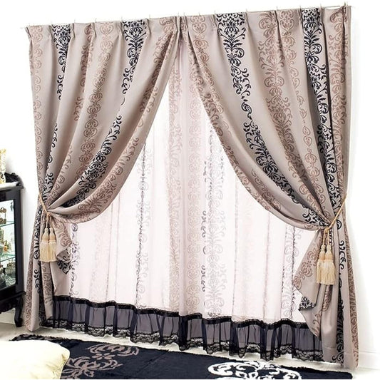 BELLUNA Princess Curtain Set of 4 Panels Set of 4 Blackout Grade 3 Patterns Ruffled Gorgeous Lace Curtain for Bedroom Living Room Washable Stylish Thick Curtain 2 Panels Lace Curtain with Tassel 2