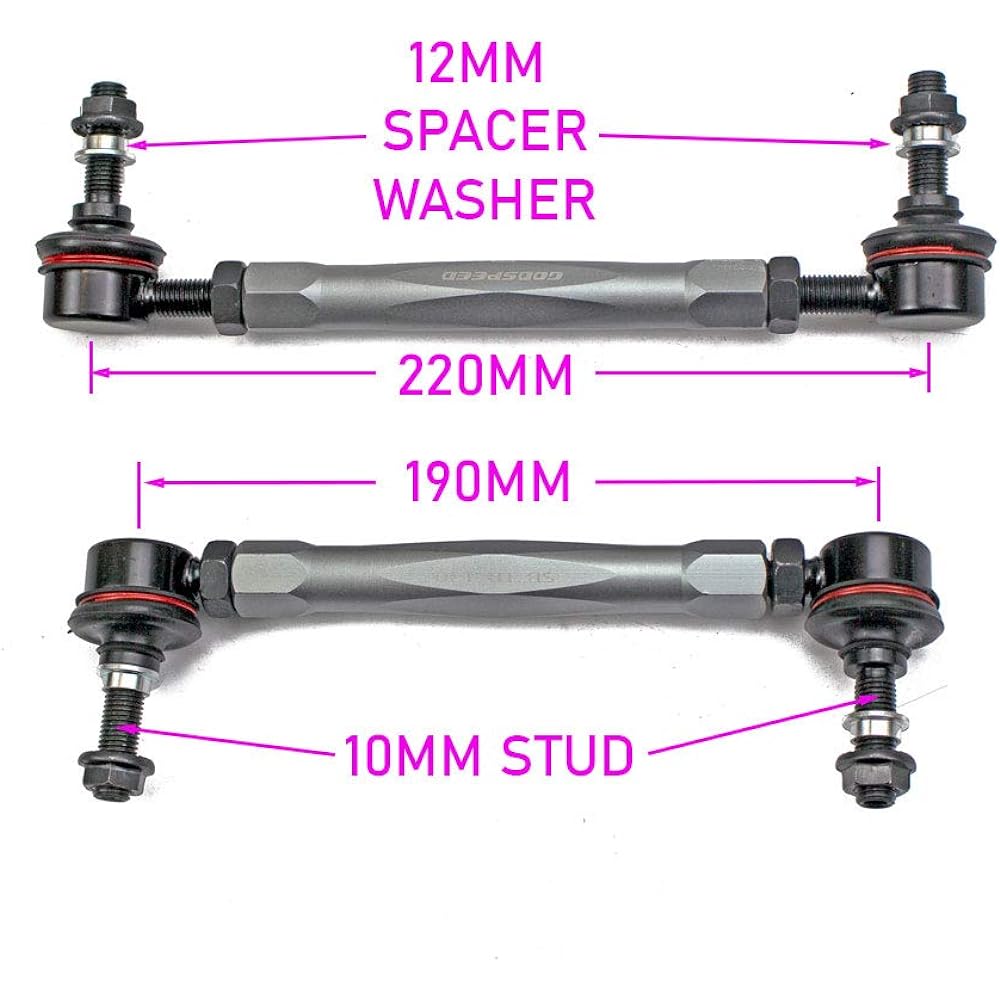 GODSPEED SB-TR-140 Universal Adjustable Swar End Link Stud 2 Studs-190mm-240mm 10mm Stud 12mm Spacer Washer