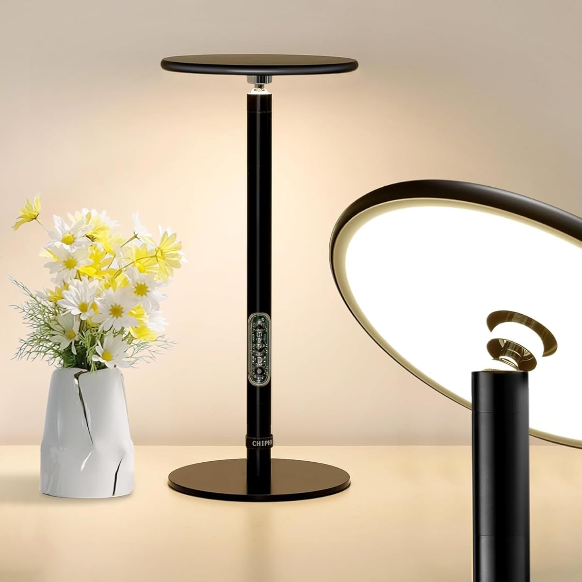 chiphy Bedside Lamp Nightstand Lamp, Dimmable Table Lamp LED Desk Lamp Industrial Metal Shell, 20W 1500 Lumens for Bedroom, Dining Room, Living Room
