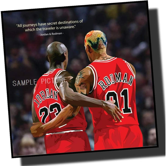 Michael Jordan & Dennis Rodman Chicago Bulls NBA Professional Basketball Overseas Sports Art Panel Wooden Wall Hanging Interior Poster