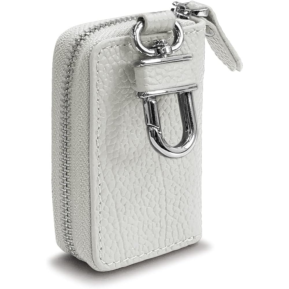 Smart key case with clear window, white genuine leather key case ASK-CM003