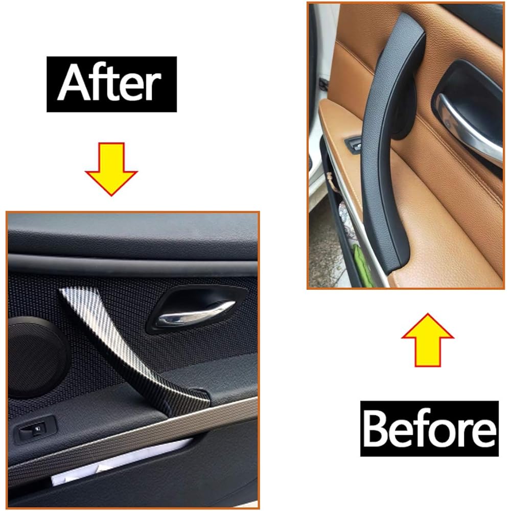 MOONLINKS BMW 3 Series E90/E91 Carbon Fiberdo Apple Handle + Door handle outer cover right front/back passenger side door handle cover set (compatible: BMW 323 325 328 330 335) (carbon fiber pattern)