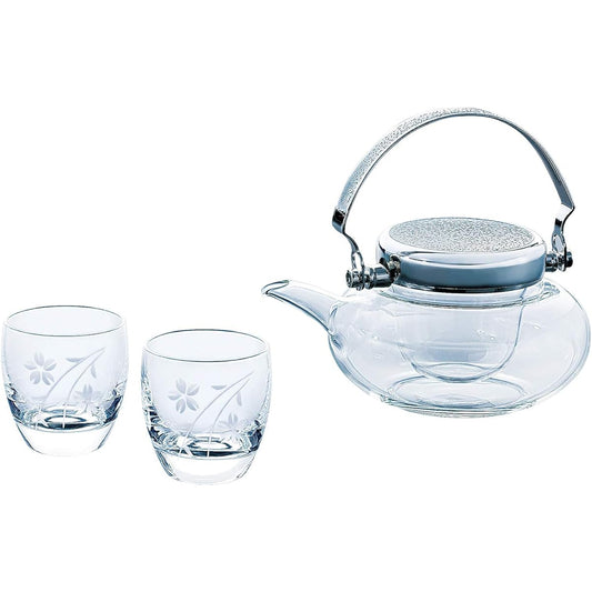 Toyo Sasaki Glass Cold Sake Container Jijiri Approximately 360ml, Cup 100ml Sake Glass Collection Made in Japan G604-M74 3 Pieces