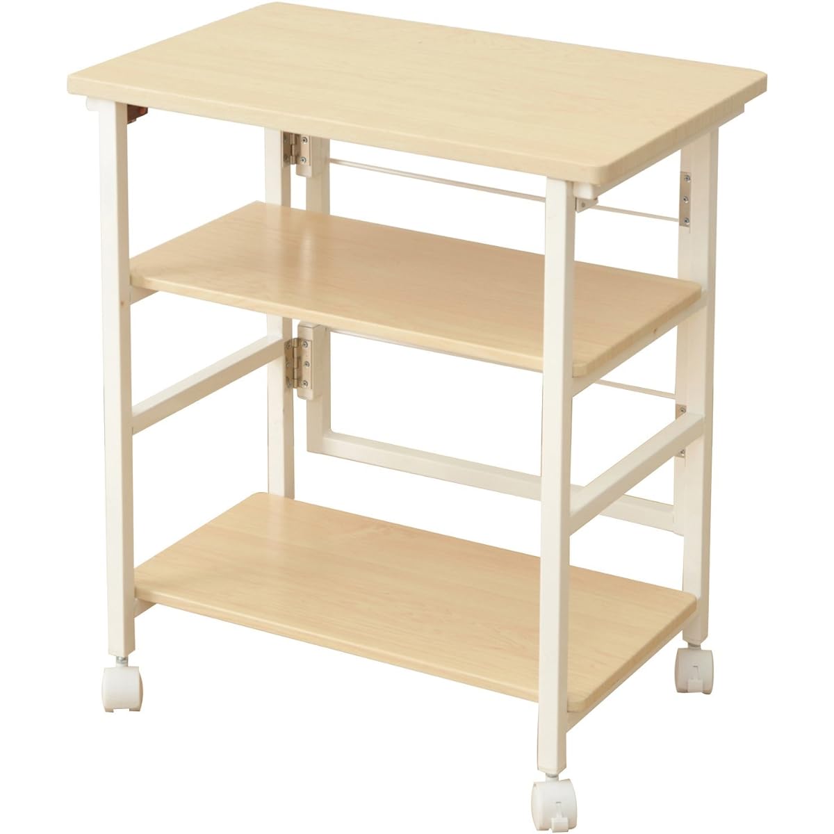 Yamazen Side Table (Folding) Width 57 x Depth 38 x Height 65cm Compatible with A4 size Casters with stopper Adjustable shelf height Compact storage Easy to assemble Natural Maple/Ivory PSR-5738 (NM/IV)