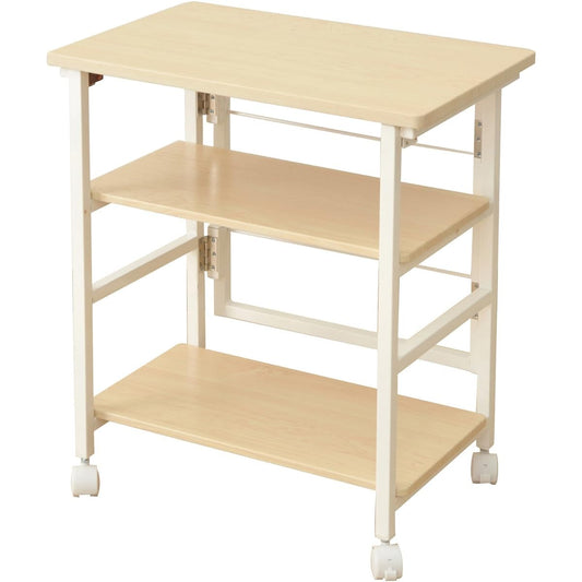 Yamazen Side Table (Folding) Width 57 x Depth 38 x Height 65cm Compatible with A4 size Casters with stopper Adjustable shelf height Compact storage Easy to assemble Natural Maple/Ivory PSR-5738 (NM/IV)