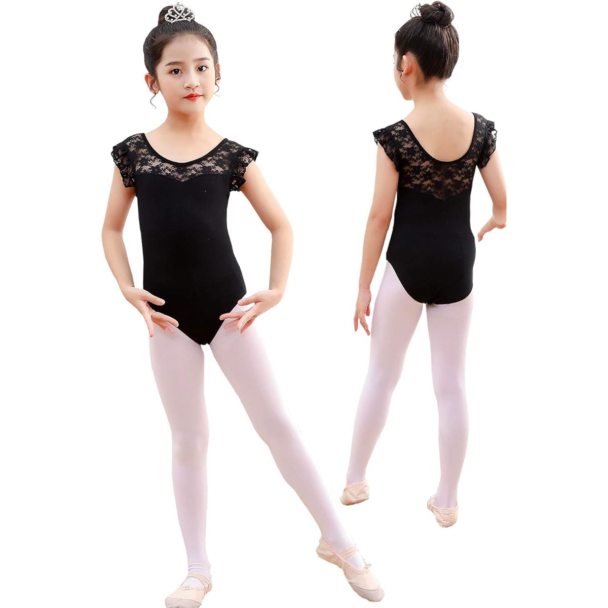 [Plier] Ballet Leotard, Children's Rhythmic Gymnastics, Recital, Practice Wear, Dance Costume, Ballet Dress (3 Colors, Sizes 130-160) (130, Black)