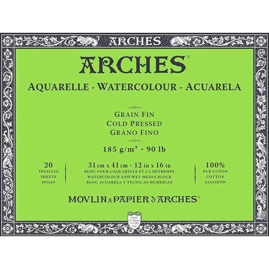 Arches Watercolor Paper Block 185g Fine 31X41cm 20 Sheets (1795055)