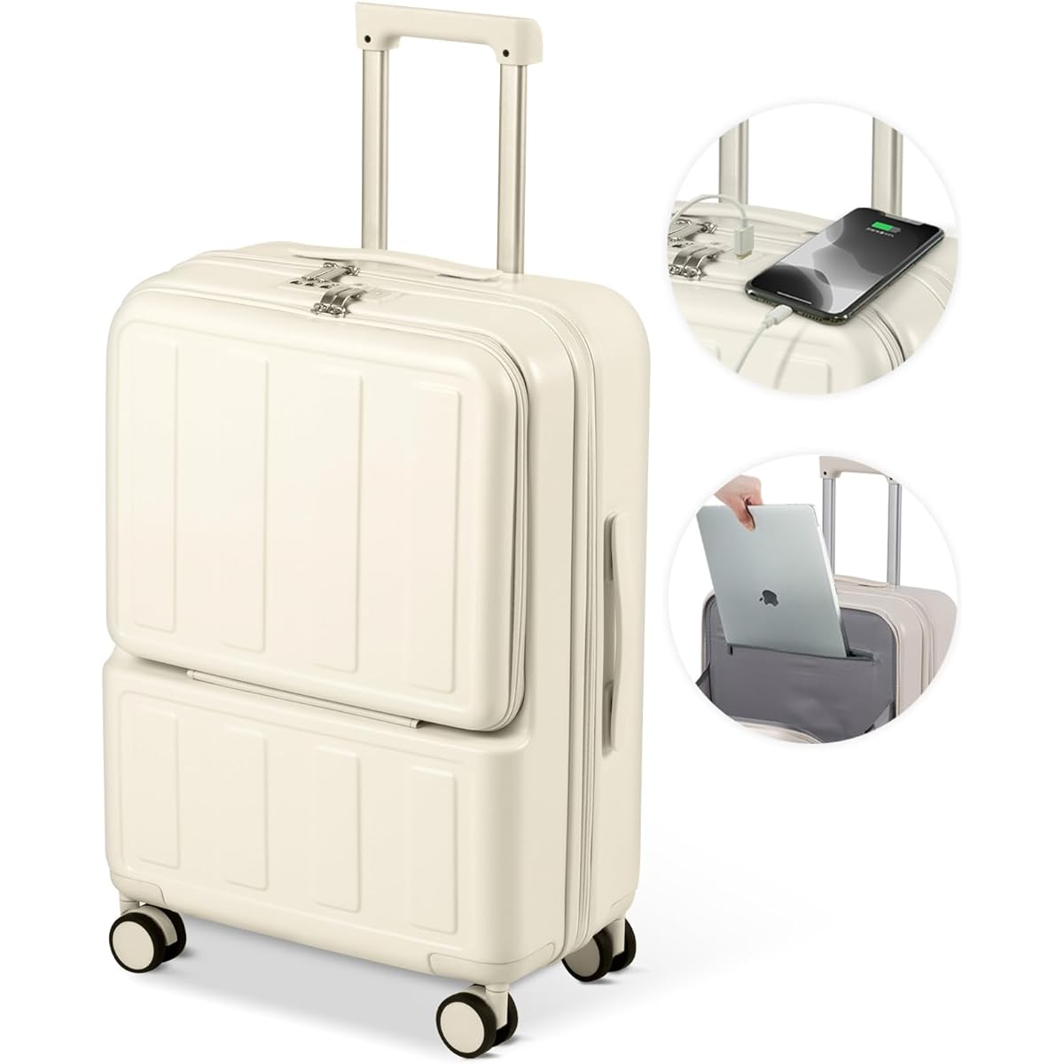 [Moby store] Front-opening suitcase carry bag S size Carry-on with USB port Large capacity Ultra lightweight Multiple storage pockets Quiet Double casters Shockproof 360 degree rotation Equipped with TSA Rourke Trunk Overseas travel Domestic travel Busin