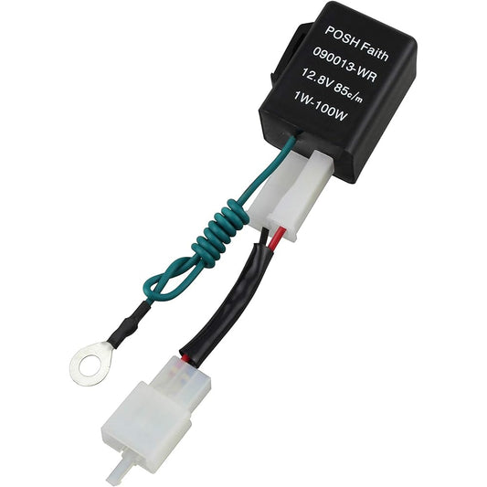 POSH Motorcycle Supplies Wide Watt Turn Signal Relay (LED compatible) with flat terminal + ground + conversion coupler 090013-WR