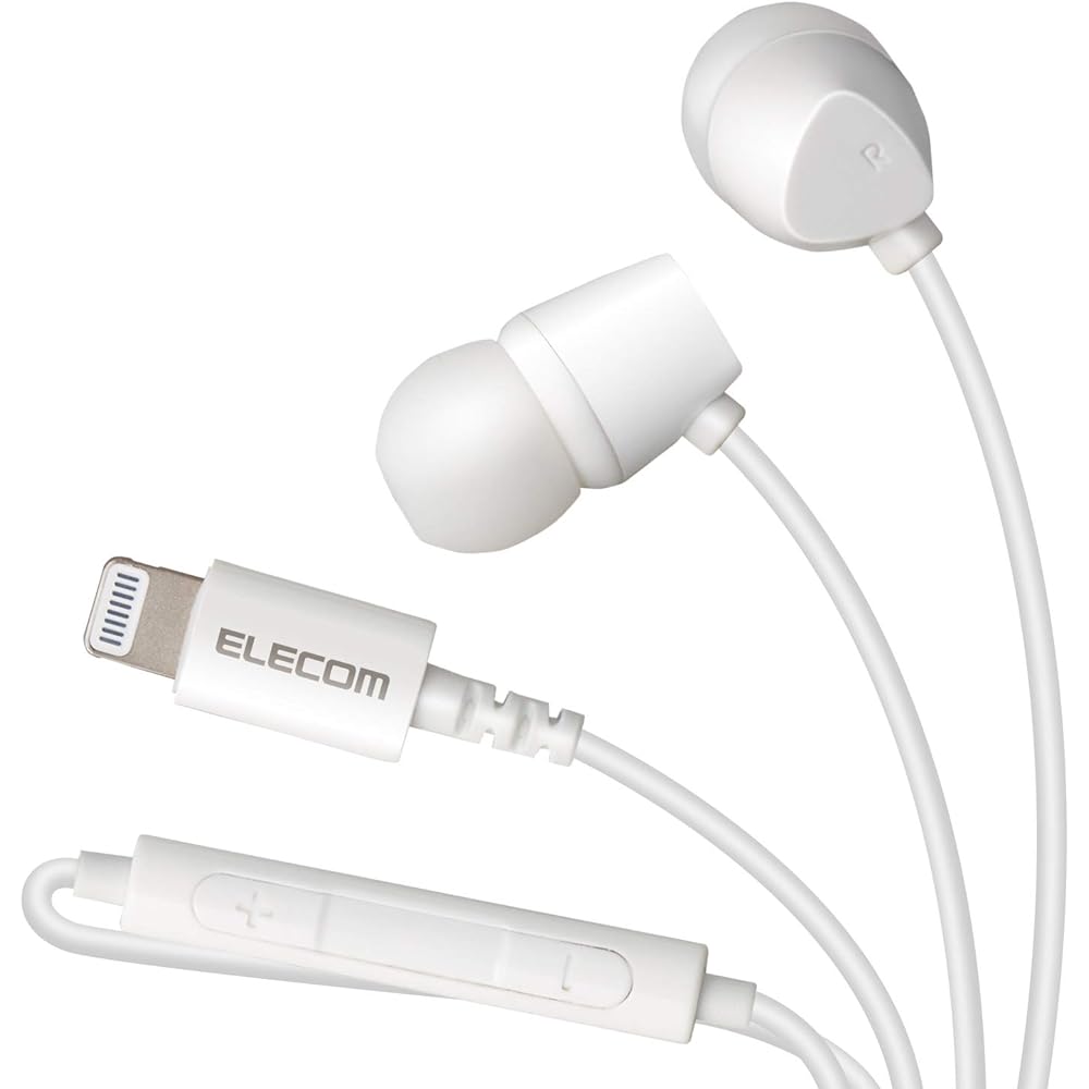ELECOM Lightning Lightning Earphones 8.5mm Driver MFI Certified Fast Music CN200 Series with Microphone White EHP-LCN200MXWH