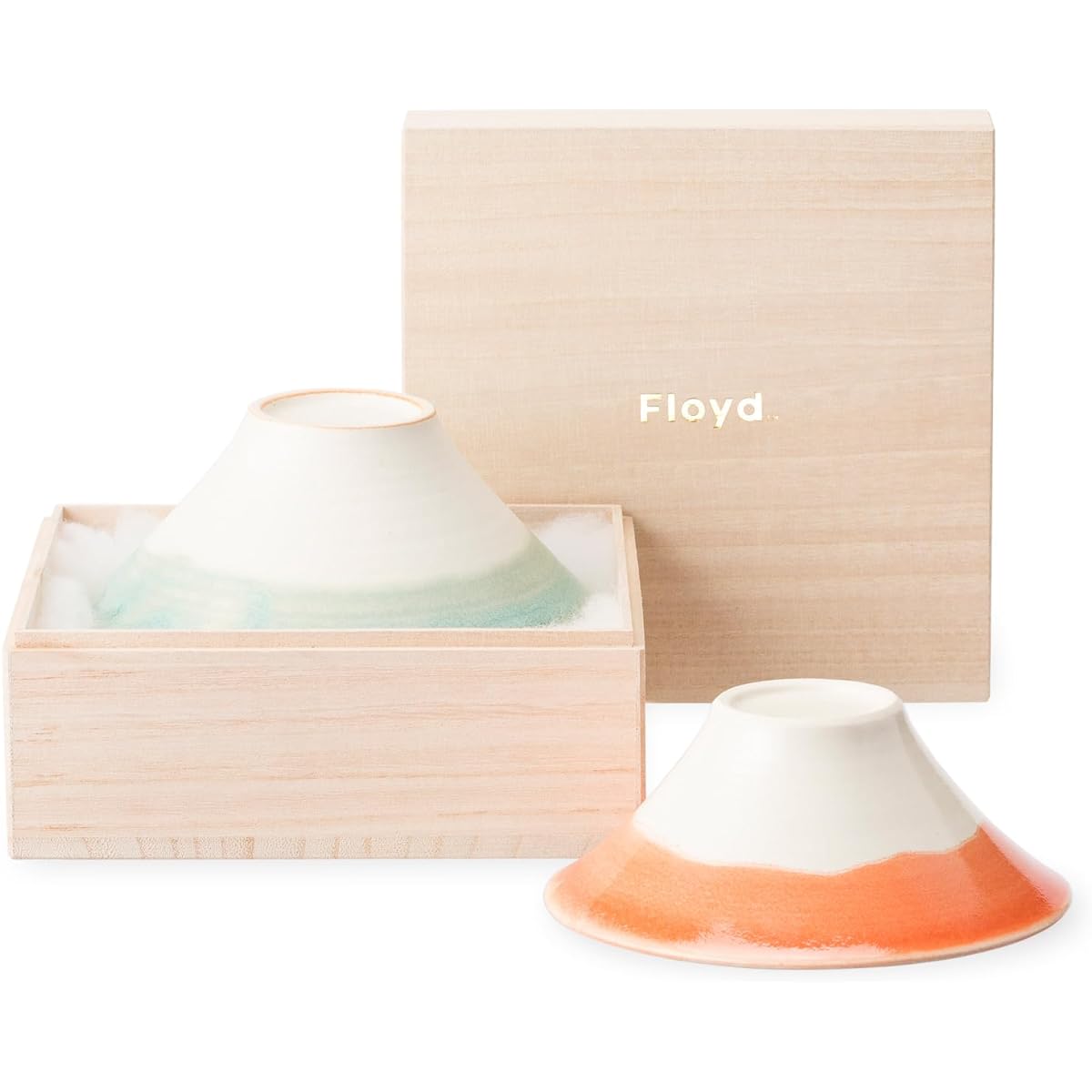 Floyd Mt. Fuji Tea Bowl Microwave Safe Pair Couple Gift Set of 2 in Paulownia Box Fuji Bowl Couple Blue & Red Made in Japan FL06-00307