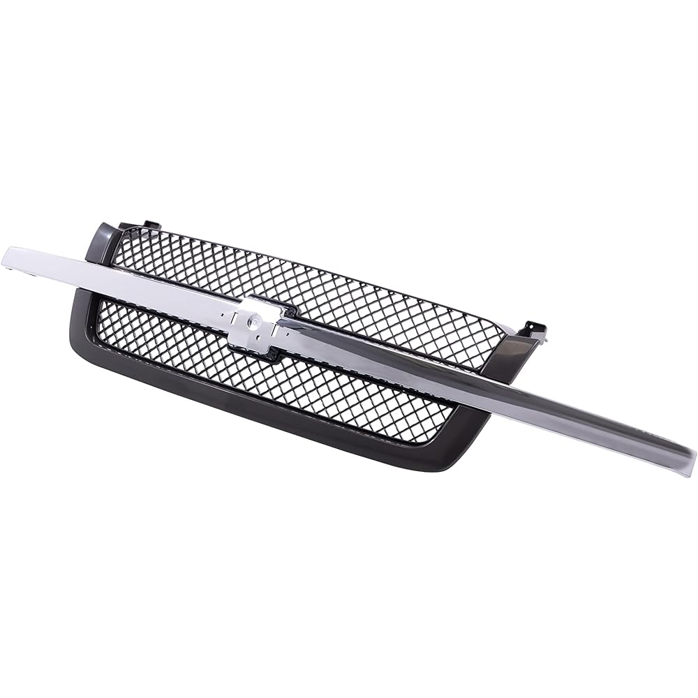 CARPARTSDEPOT Front Chrome Center Bar Grill Acembrilly Mesh Insert with Chevrolet / Abaranti 1500 2500 Sylvarad Classic HD 3500 2003-2007