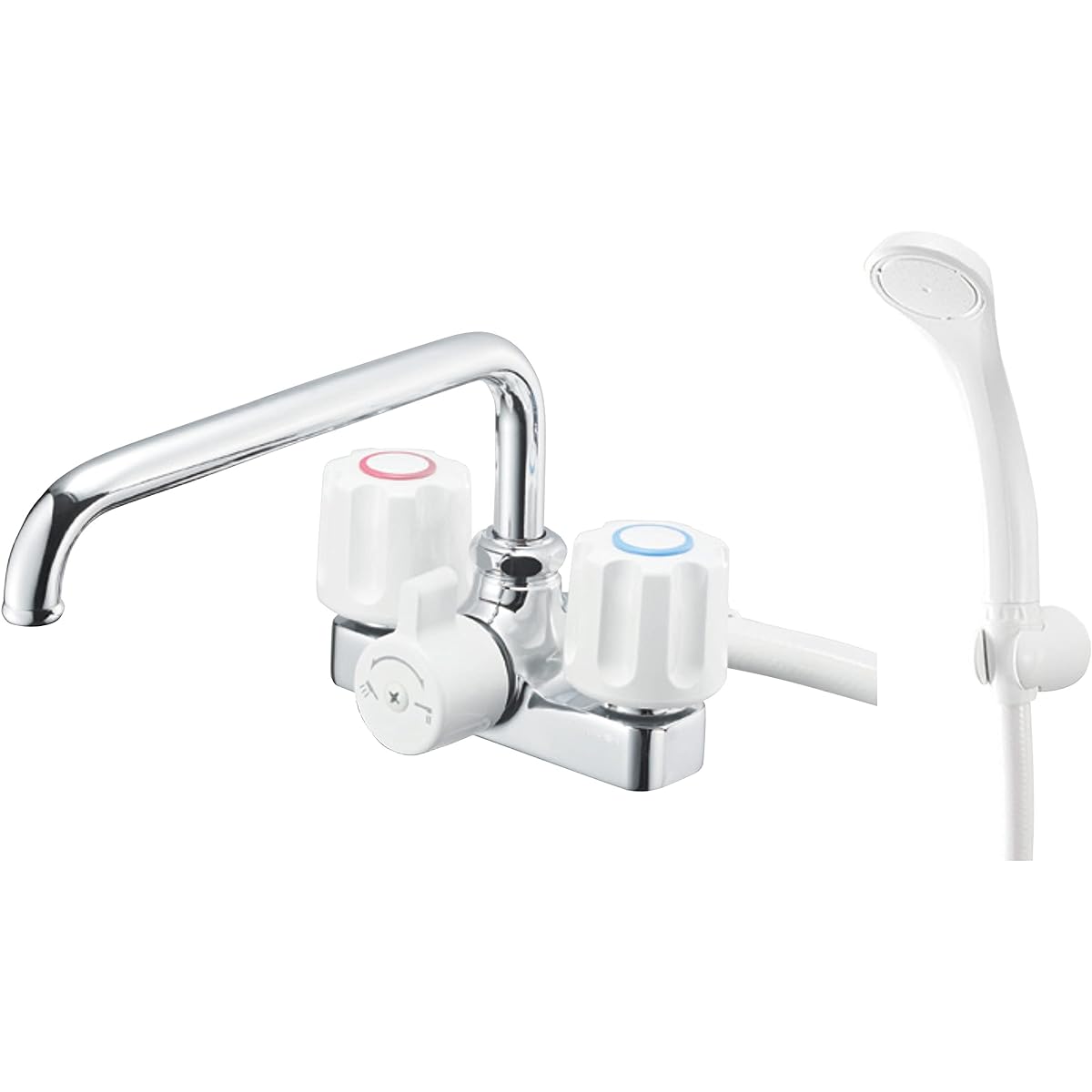 SANEI Two Valve Deck Shower Mixing Faucet, Hose Length 1.6M, Piping Pitch 102mm, For General Areas and Cold Regions, SK71-W-13, Silver