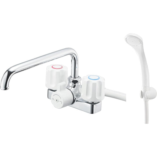 SANEI Two Valve Deck Shower Mixing Faucet, Hose Length 1.6M, Piping Pitch 102mm, For General Areas and Cold Regions, SK71-W-13, Silver