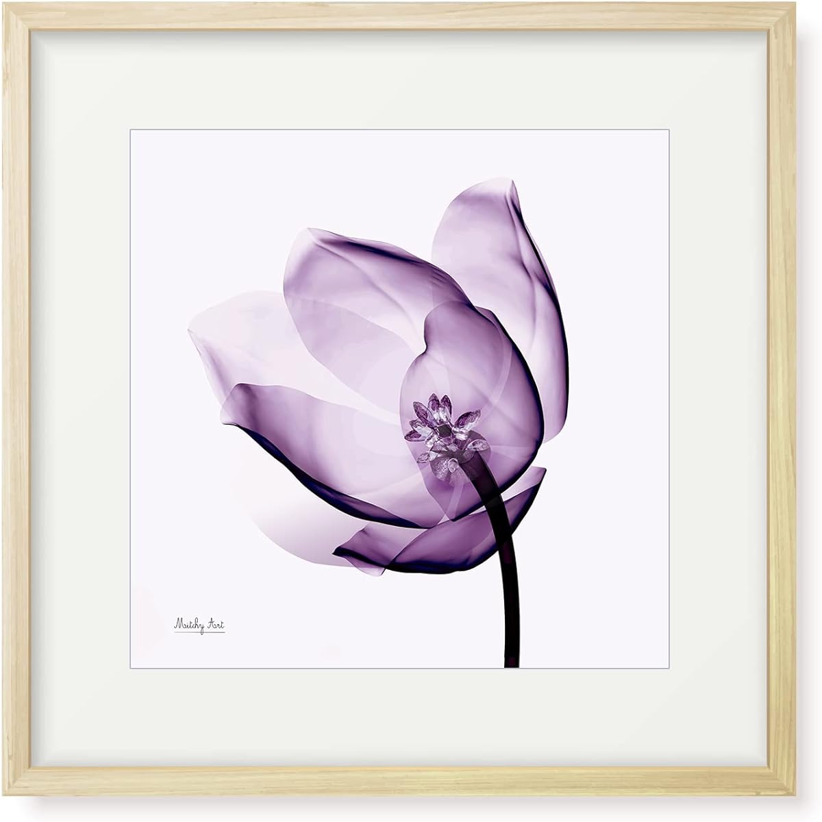 Painting "Purple Tulip" Interior Painting Flower Art Panel Framed (Height 32cm x Width 32cm)