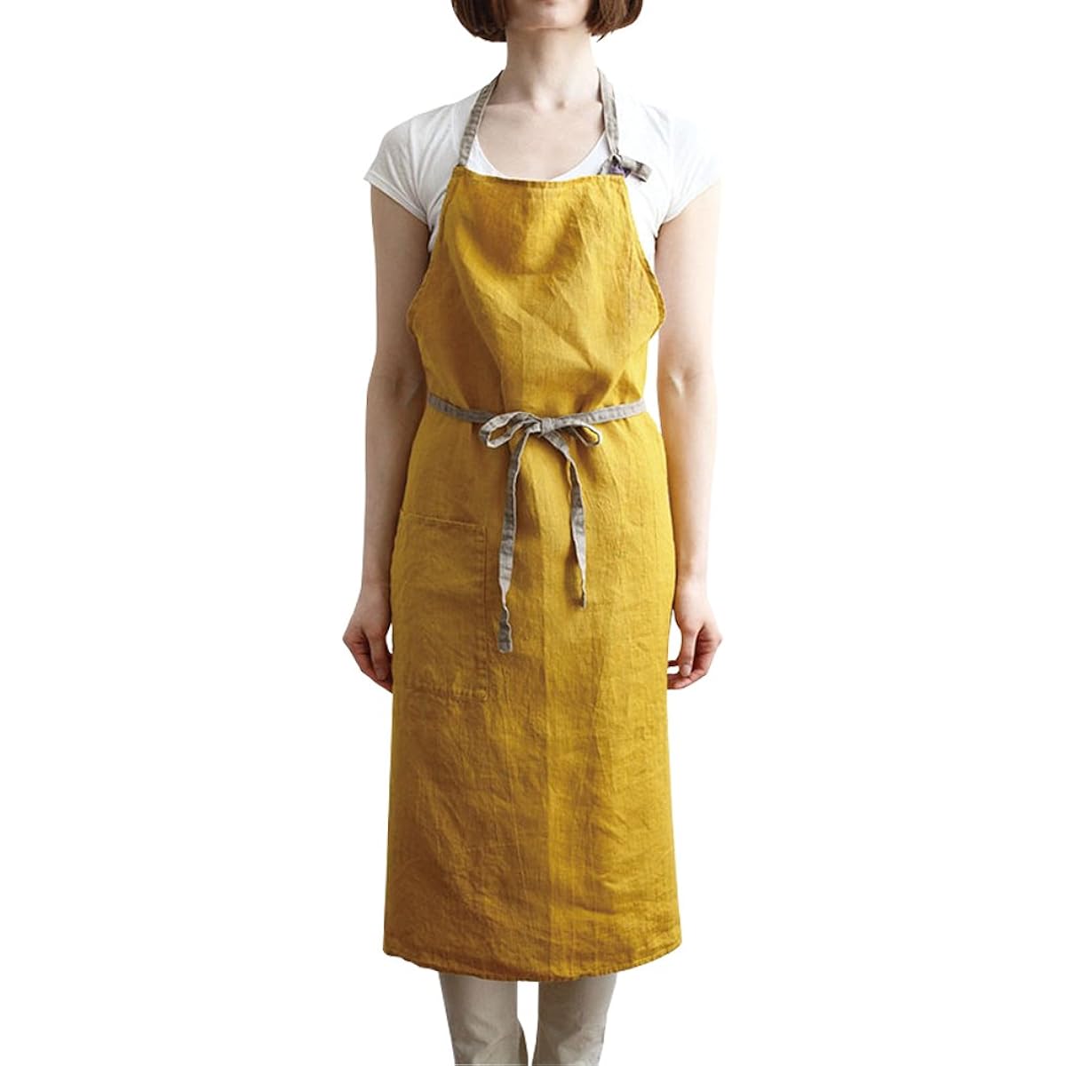 Linen full apron Manon <Saffron Yellow> A225 [Lino e Lina]