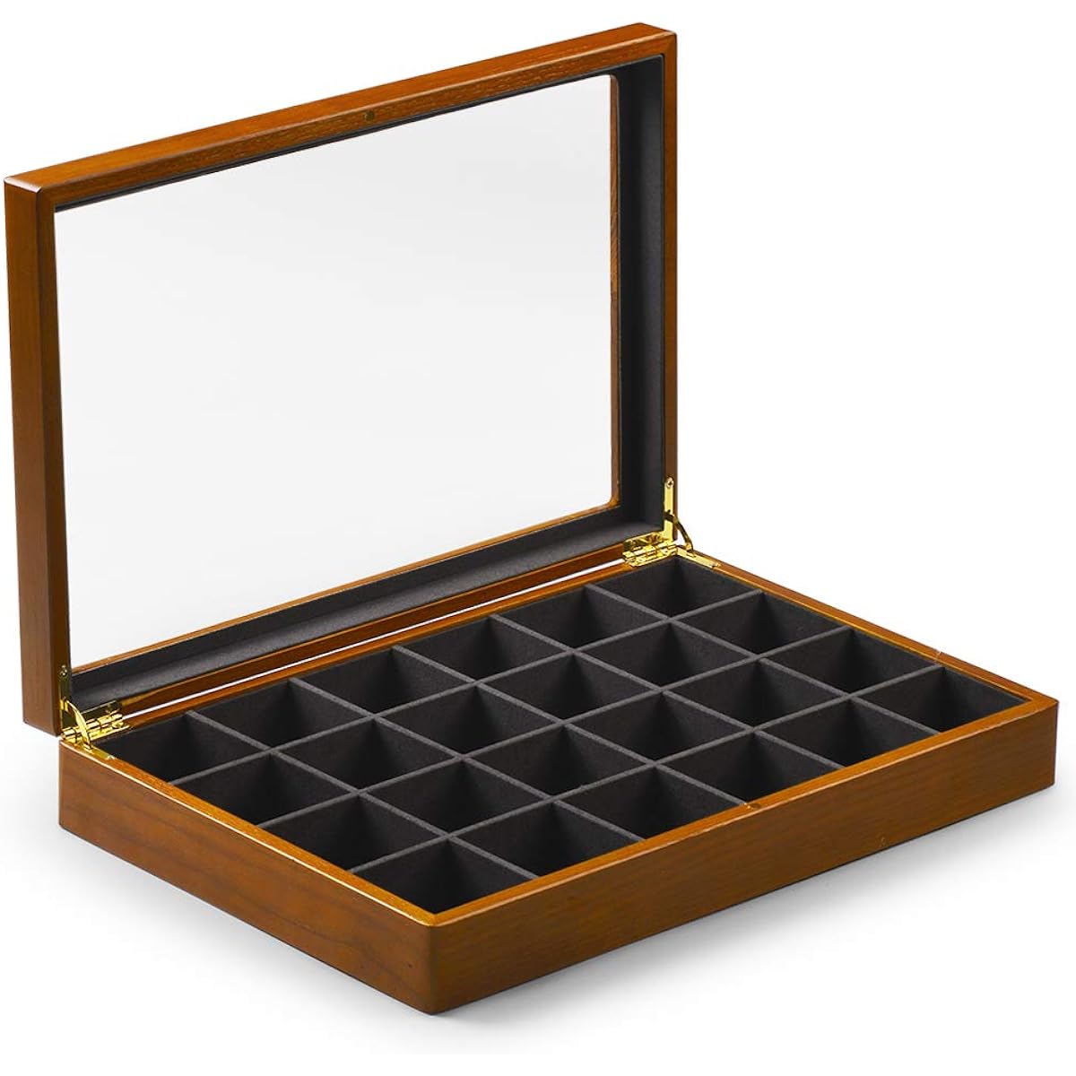 Oirlv Jewelry Tray with Lid Wooden 24 Compartment Accessory Case Large Capacity Display Storage Jewelry Box X02406 (Dark Gray)
