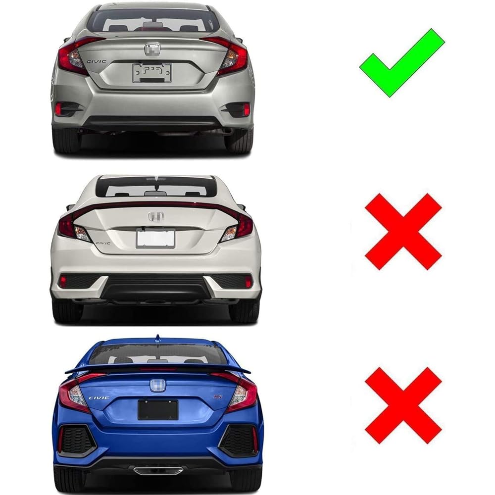 Red Lens Y LED Bumper Ref Lector Lamp 2016-2019-2020 Honda Civic LX EX Touring Sedan Compatible-Tail Brake & Rear Foglight