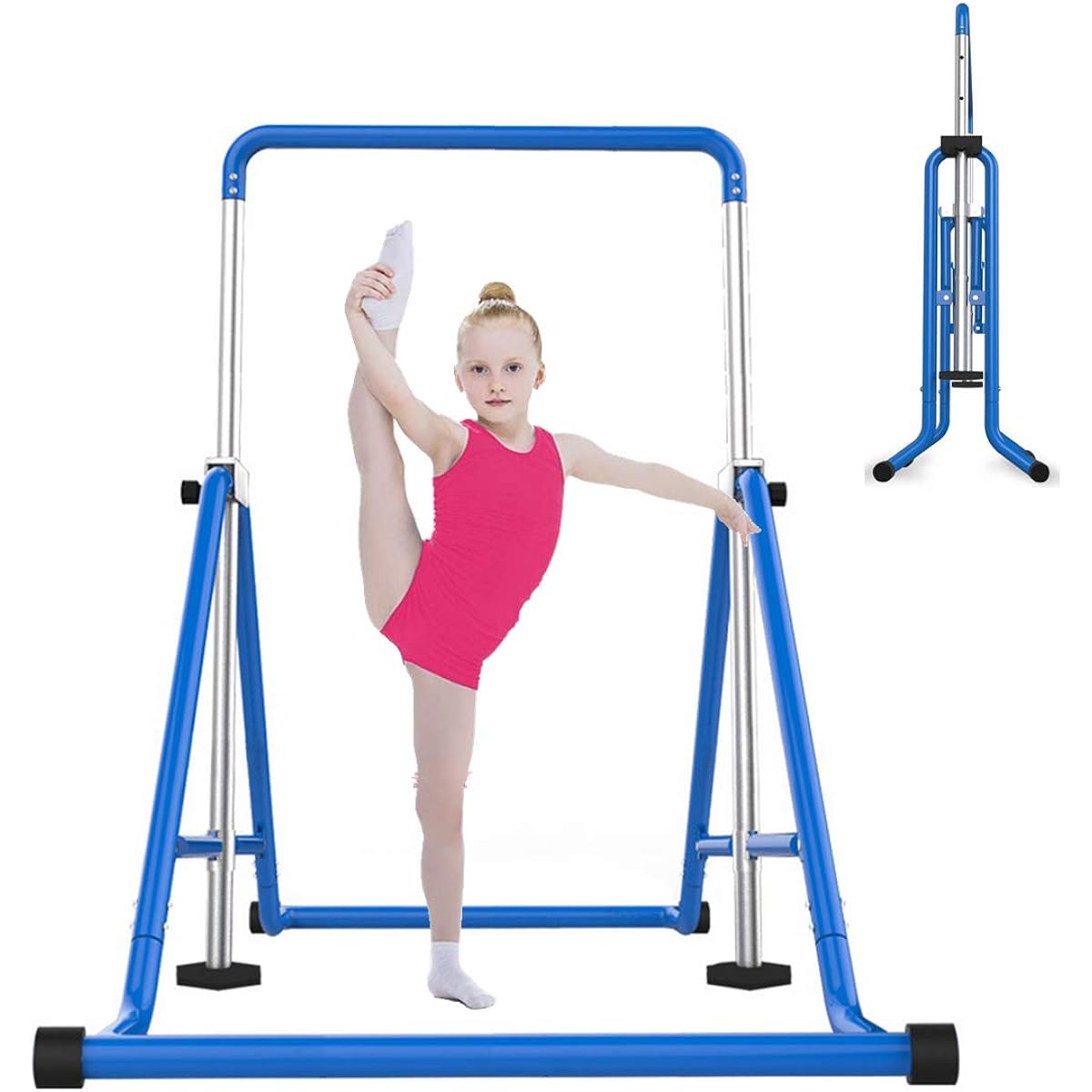 [Reinforced Type] Horizontal Bar for Children, Indoor and Outdoor, Load Capacity 75kg, Children's Reverse Climb, Foldable, Swing Included, 4 Levels Adjustable, ST Safety Certified (Blue, Set of 1)