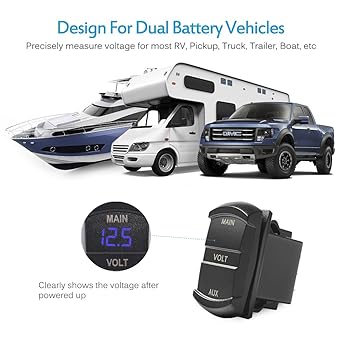 MICTUNING LED Digital Display Voltage Meter, Recessed Double Voltage Meter, Bike Car Marine Etc