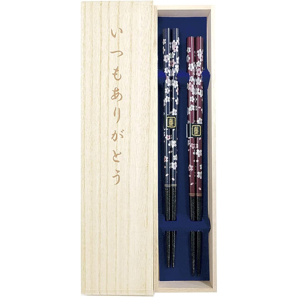 Couple chopsticks, dishwasher, Japanese flower flyer, navy blue, red, dishwasher safe, paulownia box and wrapping included, gift for parents, grandpa, grandma, Respect for the Aged Day [74]