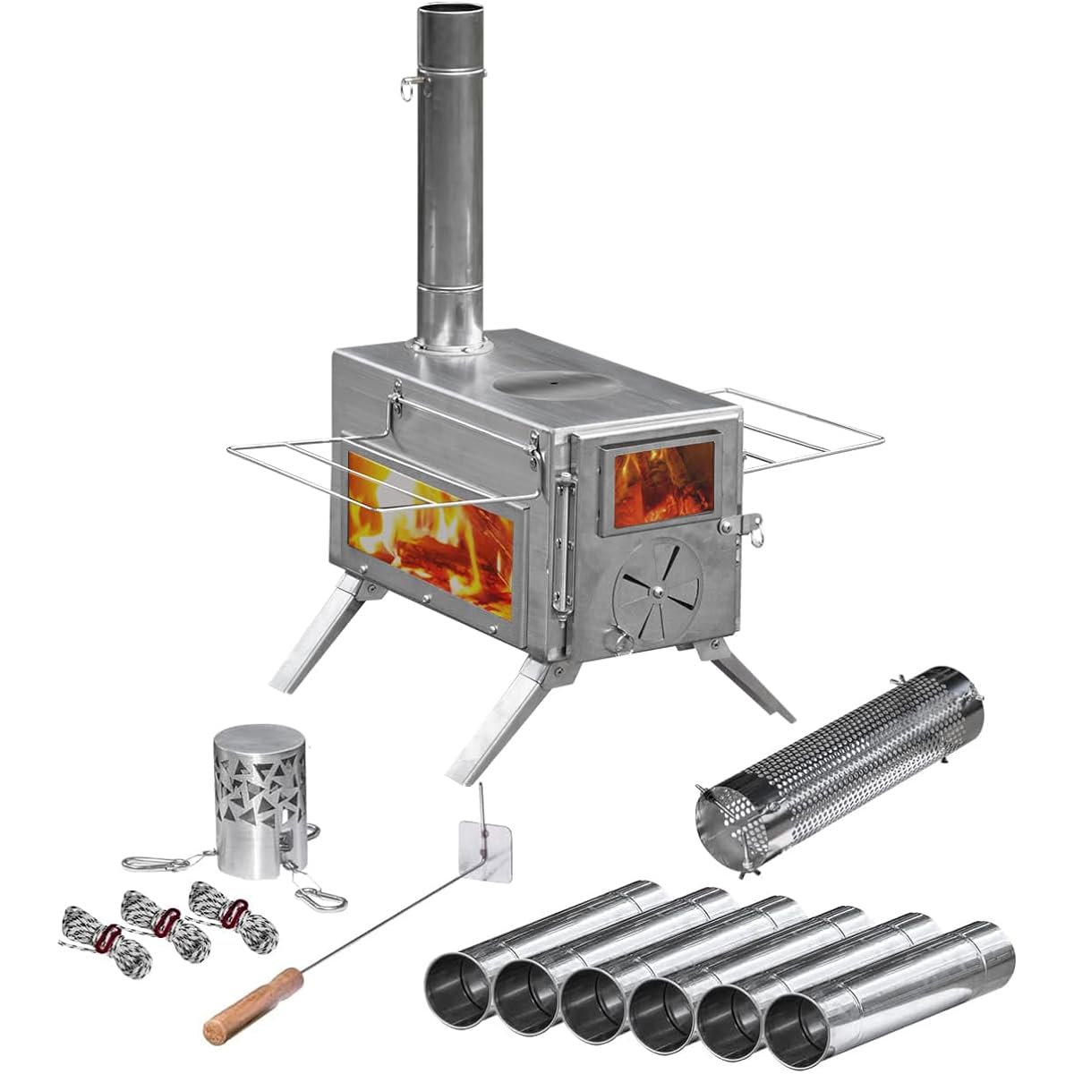 FIELDOOR Wood Stove Outdoor Stove & Special Parts Camping Stove Compatible with 35cm Firewood Compact Storage Spark Arrester Grid Shelf Folding Legs Stainless Steel Camping Solo Camping Tent Outdoor Disaster Prevention