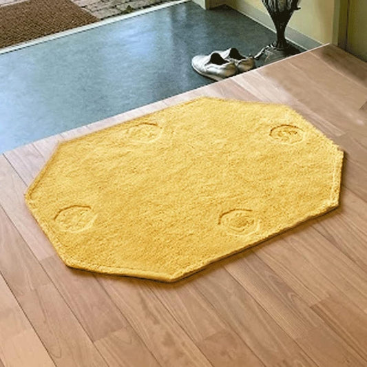 Entrance mat, Feng Shui, yellow, natural material, 100% cotton, good luck, stylish, made in Japan, 60 x 90, octagonal, four divine beasts, embroidered, entrance mat, Feng Shui