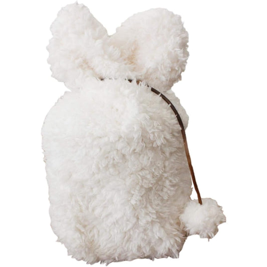 Urn cover, single item, fluffy, 4 inches, with ears and tail, boa material, bone bag, cover bag (white)