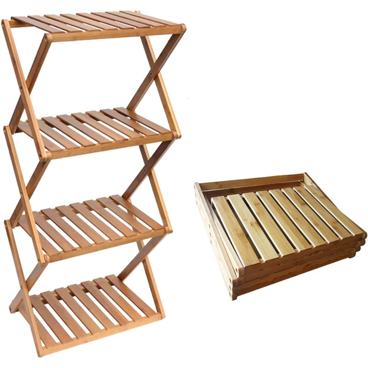 Alice in the Land of Miscellaneous Goods Paulownia Outdoor Rack Storage Shelf Made of Bamboo 4 Tiers with Handle Storage Bag Included Foldable (4 Tier Rack) [Parallel Import]