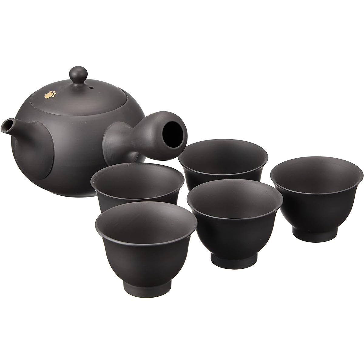 Tokoname Ware Teapot 2-167 Shokei Moon and Cat Walk Tea Set Tea Pot 200ml, Sencha Bowl 40ml Tea Set Made in Japan Wooden Box T2029