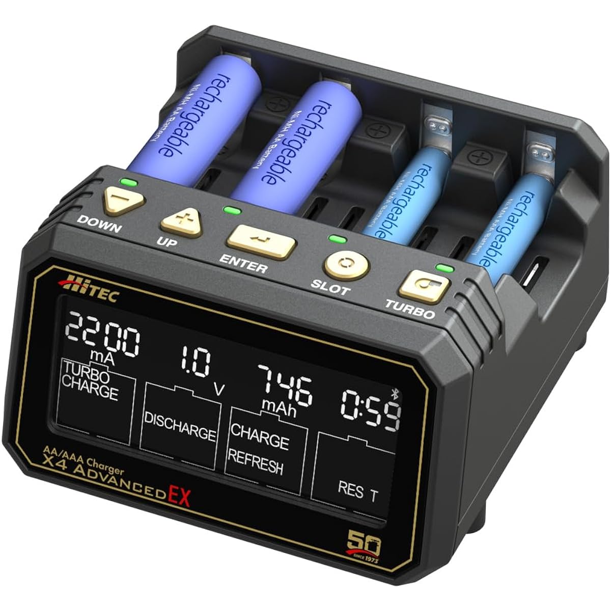 Hitec Multiplex Japan AA/AAA Charger X4 Advanced EX 50th anniv. Japanese genuine AA AAA charger/discharger 50th anniversary model 44342