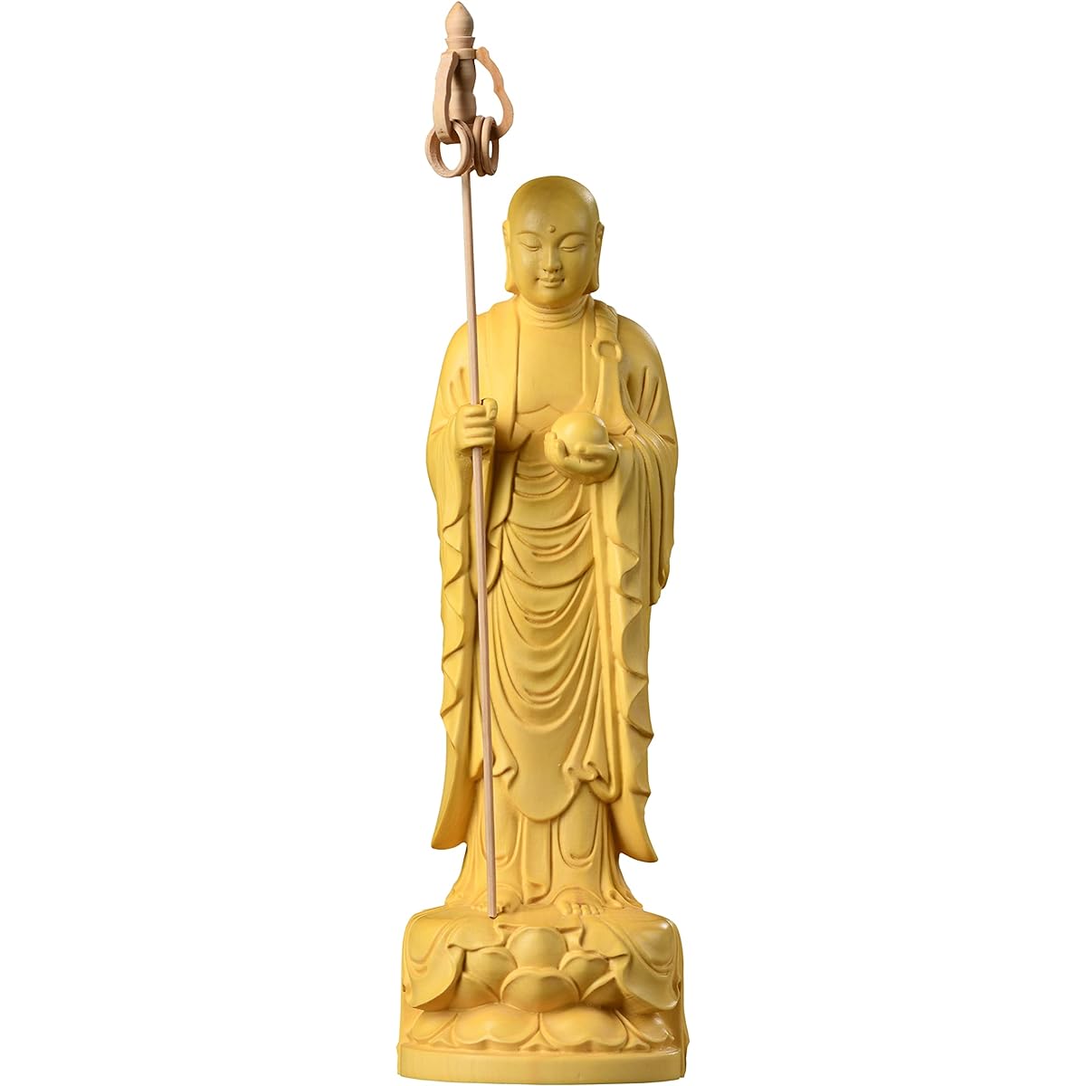Hanro Art Sculpture Buddha Statue Jizo Bodhisattva Buddhist Altar Buddha Statue Carved Wooden Ornament Tsuge Tree Pray Warm Off Child Raising Water Child Care Protection (Height 22.5cm x Width 6cm x Depth 5cm)