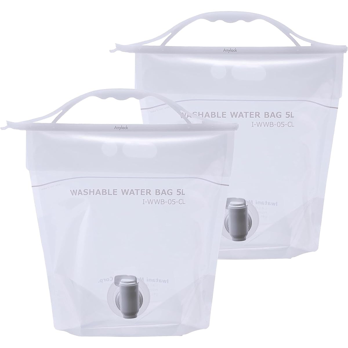 Iwatani Materials Water Tank, Washable Water Bag, 5L, Set of 2, Clear, WWB-5CL, Washable, Dryable, Comes with an Easy-to-Pour Faucet, Camping, Leisure, Disaster Prevention, Folds Compactly