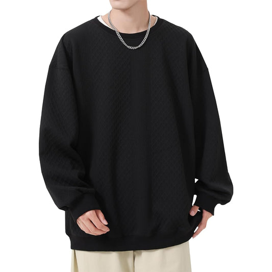[Easykode] Sweatshirt, Men's, Autumn Clothing, Stylish, Pullover Parka, Elegant, Bulky Jacquard, Large Size, Clothes, Plain, Top, Dry, Stretch, Long Sleeve T-Shirt, Loose Sweatshirt, Unisex, Autumn, Winter, Spring