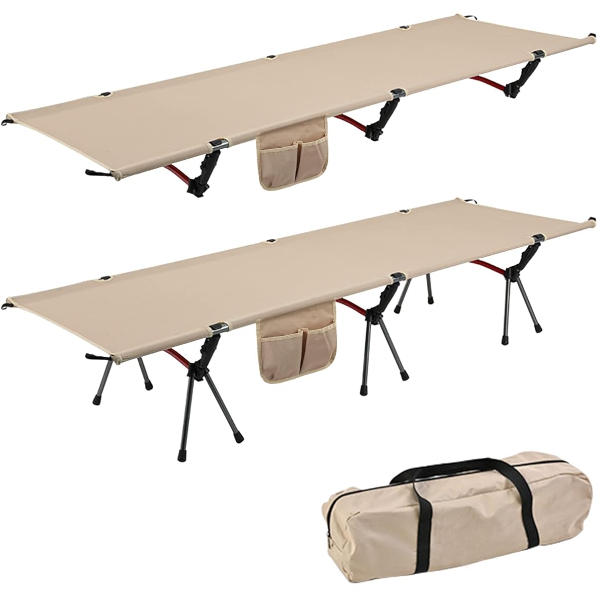 Camping Cot 2WAY Folding Bed Adjustable Foldable Load Capacity 150kg Quiet Waterproof Breathable Storage Bag Included Instructions Included (Khaki Color)
